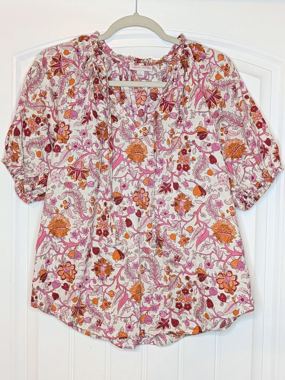 Knox Rose Bohemian Pink Floral Patterned Peasant Blouse